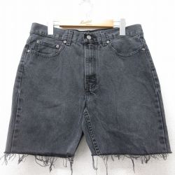 【20%OFF】W32★古着 ショート パンツ ショーツ メンズ コットン 黒 ブラック デニム 25jul17 中古 ボトムス 短パン ショーパン ハーフ