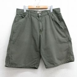 【50%OFF】W35★古着 ショート ペインター パンツ ショーツ メンズ ダック地 コットン 濃緑 グリーン 25jul18 中古 ボトムス 短パン ショーパン