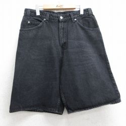 W32★古着 リーバイス Levis ショート パンツ ショーツ メンズ ヒゲ 黒 ブラック デニム 25jul18 中古 ボトムス 短パン ショーパン ハーフ