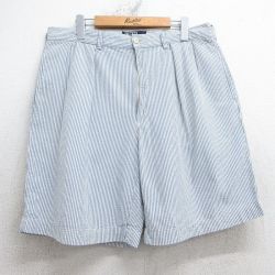 【20%OFF】W34★古着 ラルフローレン Ralph Lauren ブランド ショート パンツ ショーツ メンズ 90年代 90s シアサッカー コットン 薄紺他 ネイビー ストライプ 【spe】 25jul18 中古 ボトムス 短パン ショーパン ハーフ
