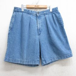 W34★古着 ショート パンツ ショーツ メンズ SAVANE コットン 紺 ネイビー デニム 25jul18 中古 ボトムス 短パン ショーパン ハーフ