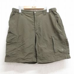 W36★古着 ノースフェイス THE NORTH FACE ショート ナイロン カーゴ パンツ ショーツ メンズ ワンポイントロゴ 濃緑 グリーン 25jul30 中古 ボトムス 短パン ショーパン