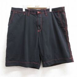 W42★古着 ラルフローレン Ralph Lauren ブランド ショート パンツ ショーツ メンズ ワンポイントロゴ 大きいサイズ コットン 黒 ブラック 25jul30 中古 ボトムス 短パン ショーパン ハーフ