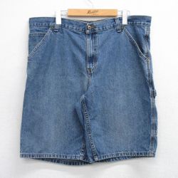 W40★古着 FADED GLORY ショート ペインター パンツ ショーツ メンズ 大きいサイズ コットン 紺 ネイビー デニム 25jul30 中古 ボトムス 短パン ショーパン