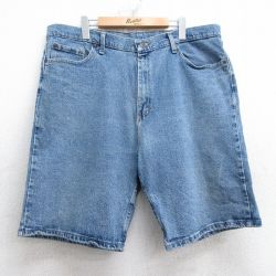 【20%OFF】W38★古着 ラングラー Wrangler ショート パンツ ショーツ メンズ 紺 ネイビー デニム 25jul31 中古 ボトムス 短パン ショーパン ハーフ