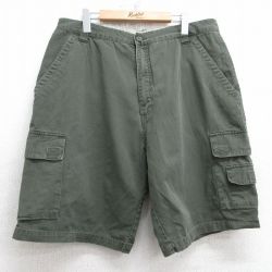 W36★古着 ラングラー Wrangler ショート カーゴ パンツ ショーツ メンズ コットン 濃緑 グリーン 25jul31 中古 ボトムス 短パン ショーパン