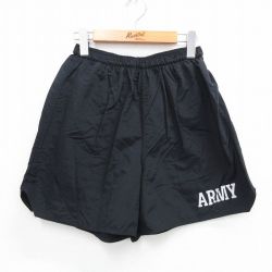 【50%OFF】W28★古着 ショート トレーニング パンツ ショーツ メンズ ミリタリー アーミー ARMY リフレクター 黒 ブラック 25aug02 中古 ボトムス 短パン ショーパン