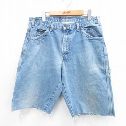 W34★古着 ディッキーズ Dickies ショート ペインター パンツ ショーツ メンズ コットン 紺 ネイビー デニム 25aug02 中古 ボトムス 短パン ショーパン