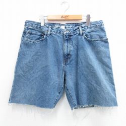 W36★古着 エディーバウアー ショート パンツ ショーツ メンズ コットン 紺 ネイビー デニム 25aug02 中古 ボトムス 短パン ショーパン ハーフ
