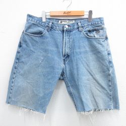 W37★古着 ハーレーダビッドソン Harley Davidson ショート パンツ ショーツ メンズ ヒゲ コットン 紺 ネイビー デニム 25aug02 中古 ボトムス 短パン ショーパン ハーフ