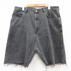 W36★古着 ラングラー Wrangler ショート パンツ ショーツ メンズ ヒゲ コットン 黒 ブラック デニム 25aug05 中古 ボトムス 短パン ショーパン ハーフ