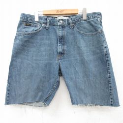 W36★古着 リー Lee ショート パンツ ショーツ メンズ ヒゲ コットン 紺 ネイビー デニム 25aug05 中古 ボトムス 短パン ショーパン ハーフ