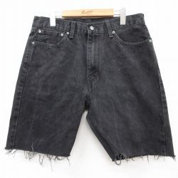 W36★古着 リーバイス Levis 505 ショート パンツ ショーツ メンズ コットン 黒 ブラック デニム 【spe】 25aug05 中古 ボトムス 短パン ショーパン ハーフ
