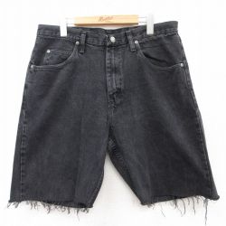 【20%OFF】W34★古着 ラングラー Wrangler ショート パンツ ショーツ メンズ コットン 黒 ブラック デニム 25aug05 中古 ボトムス 短パン ショーパン ハーフ