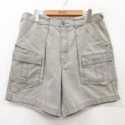 W34★古着 ショート ブッシュ パンツ ショーツ メンズ ダック地 コットン ベージュ カーキ 25aug05 中古 ボトムス 短パン ショーパン