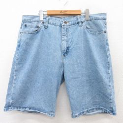 W39★古着 ラングラー Wrangler ショート パンツ ショーツ メンズ コットン 紺 ネイビー デニム 25aug05 中古 ボトムス 短パン ショーパン ハーフ