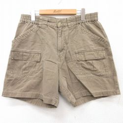 W34★古着 ショート ブッシュ パンツ ショーツ メンズ コットン 茶 ブラウン 25aug05 中古 ボトムス 短パン ショーパン