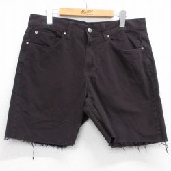 W34★古着 ペリーエリス ショート パンツ ショーツ メンズ コットン 濃茶 ブラウン デニム 25aug06 中古 ボトムス 短パン ショーパン ハーフ