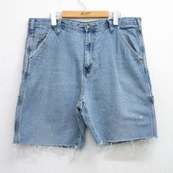 W37★古着 ショート ペインター パンツ ショーツ メンズ ヒゲ コットン 紺 ネイビー デニム 25aug06 中古 ボトムス 短パン ショーパン