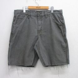 W37★古着 ショート ペインター パンツ ショーツ メンズ ダック地 コットン 濃緑系 グリーン 25aug06 中古 ボトムス 短パン ショーパン