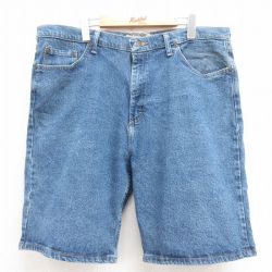 W39★古着 ラングラー Wrangler ショート パンツ ショーツ メンズ 紺 ネイビー デニム 25aug06 中古 ボトムス 短パン ショーパン ハーフ