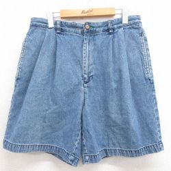 【50%OFF】W32★古着 トミーヒルフィガー TOMMY HILFIGER ブランド ショート パンツ ショーツ メンズ 90年代 90s ワンポイントロゴ コットン 紺 ネイビー デニム 【spe】 25aug06 中古 ボトムス 短パン ショーパン ハーフ