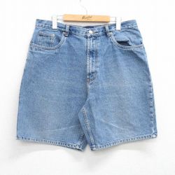 W35★古着 ショート パンツ ショーツ メンズ コットン 紺 ネイビー デニム 25aug12 中古 ボトムス 短パン ショーパン ハーフ