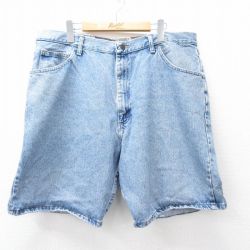 W38★古着 ラングラー Wrangler ショート パンツ ショーツ メンズ コットン 薄紺 ネイビー デニム 25aug20 中古 ボトムス 短パン ショーパン ハーフ