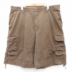 W40★古着 ショート カーゴ パンツ ショーツ メンズ リップストップ コットン 茶 ブラウン 25aug21 中古 ボトムス 短パン ショーパン