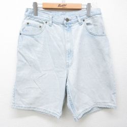 W33★古着 ショート パンツ ショーツ メンズ 90年代 90s コットン USA製 薄紺 デニム 26mar26