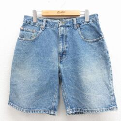 W30★古着 ショート パンツ ショーツ メンズ 90年代 90s コットン USA製 紺 デニム 26apr15