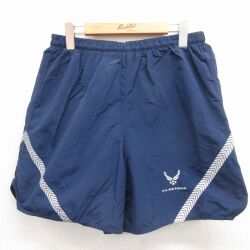 W34★古着 ショート ミリタリー ナイロン トレーニング パンツ ショーツ メンズ 00年代 00s USエアフォース リフレクター USA製 紺 26apr15