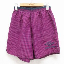 アンブロ 90s ショートパンツ ワンポイントロゴ パープルチェック W30 | 古着