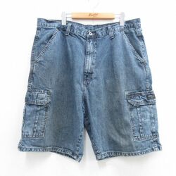 W38★古着 ラングラー ショート カーゴ パンツ ショーツ メンズ コットン 紺 デニム【spe】 26apr25