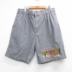W33★古着 ショート パンツ ショーツ メンズ 90年代 90s ニューオーリンズ グレー 26apr25