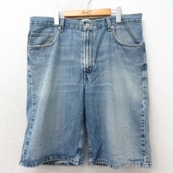 W37★古着 リーバイス Levis 569 ハーフ パンツ ショーツ メンズ ヒゲ コットン 紺 デニム【spe】 26apr23