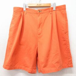 W38★古着 トミーヒルフィガー ブランド ショート パンツ ショーツ メンズ 90年代 90s ワンポイントロゴ コットン オレンジ 26apr23