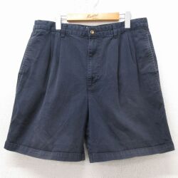 W36★古着 トミーヒルフィガー ブランド ショート パンツ ショーツ メンズ 90年代 90s ワンポイントロゴ コットン 紺 26apr23