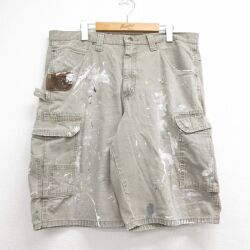 W36★古着 ラングラー ショート ペインター カーゴ パンツ ショーツ メンズ リップストップ コットン ベージュ【spe】 26may21
