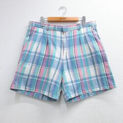 90s ショートパンツ チェック ライトブルー W35 | 古着