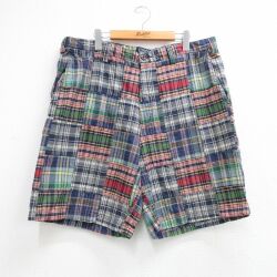 W40★古着 ノーティカ ブランド ショート パンツ ショーツ メンズ パッチワーク 大きいサイズ コットン ネイビー チェック【spe】 26may25