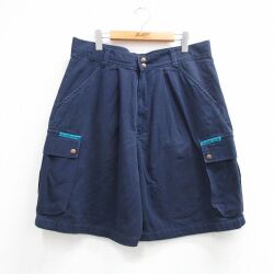 W35★古着 ショート カーゴ パンツ ショーツ メンズ 90年代 90s コットン USA製 ネイビー【spe】 26may25