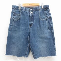 W35★古着 ゲス GUESS ブランド ハーフ パンツ ショーツ メンズ 90年代 90s コットン USA製 タロン ネイビー デニム【spe】 26may27