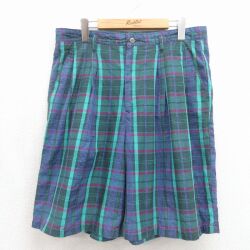 W34★古着 ショート パンツ ショーツ メンズ 90年代 90s グリーン チェック 26jun02