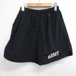 W31★古着 ショート ミリタリー トレーニング パンツ ショーツ メンズ アーミー リフレクター USA製 ブラック 26jun04