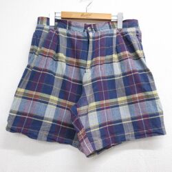 W34★古着 ショート パンツ ショーツ メンズ 90年代 90s コットン ネイビー チェック 26jun04