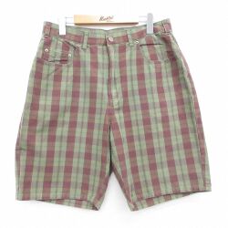 W33★古着 ギャップ GAP ショート パンツ ショーツ メンズ 90年代 90s コットン カーキ チェック【spe】 26jun04