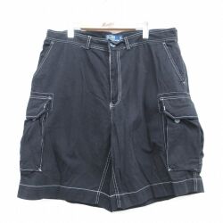 W38★古着 ラルフローレン ショート ブランド カーゴ チノ パンツ チノパン ショーツ メンズ 90年代 90s ワンポイントロゴ コットン ブラック【spe】 26jun04
