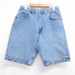 W32★古着 ショート パンツ ショーツ メンズ 90年代 90s コットン USA製 ネイビー デニム 26jun11