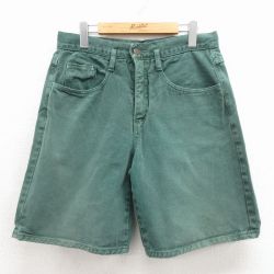 W33★古着 ショート パンツ ショーツ メンズ 90年代 90s コットン USA製 グリーン デニム 26jun17